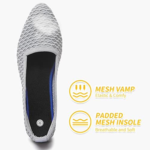 Babudog Women's Pointed-Toe Dress Shoes Soft Black Ballet Flats Shoes Breathable Mesh Work Shoes(Light Grey.us10) #TOP1