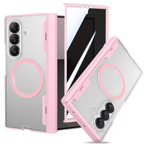 Coque Samsung Galaxy Z Fold 7 anti-espion avec protection charnière et charge magnétique rose