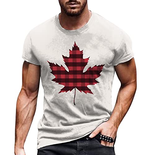 STRY Camisa sin cuello Camiseta informal con cuello redondo y manga corta para hombres en primavera y verano para el Día Nacional Camisetas sostenibles, 1 blanco., XXXL