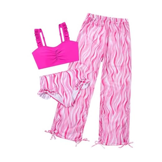 Patgoal Biquíni para meninas, 3 peças, biquíni com cobertura Rash Guard, conjunto de tanquíni infantil, rosa, 13-14 Anos