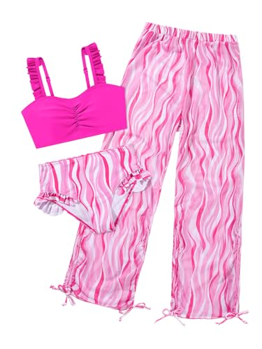 Patgoal Teen Girls 3 Pieces Bikini Bathing Suit with Rash Guard Pants Quick Dry Swimwear Cover-Up Sets Kids Tankini Set 9-16Y