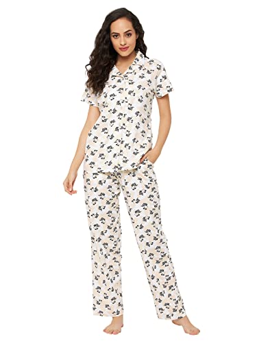 Image of Clovia Women's Cotton Pretty Florals Button Me Up Shirt & Pyjama