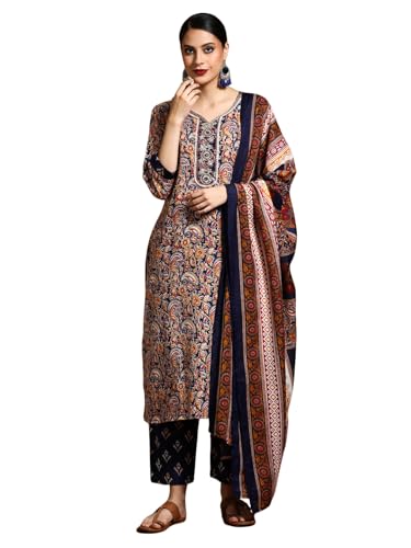 Varanga Women-Zari Detailed Ethnic Floral Printed Kurta With Trouser & Dupatta