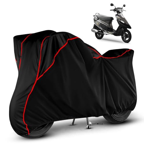 Image of Heavy Duty Waterproof Scooty Cover for TVS Pep Plus | All Weather Protection from Rain, Dust, Sun & Scratches | Universal Fit for All Bike & Scooty | Black Red Piping | Pep Plus Scooty Cover