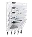 PAG Hanging Wall File Holder Mail Organizer Metal Chicken Wire Document Rack with 5 Hooks, 5-Tier, White
