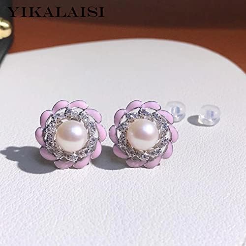 LOKILOKI 925 Sterling Silver Earrings Jewelry for Women 7-8mm Round Natural Freshwater Pearl Earrings Fine New image 5