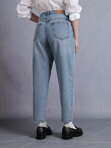 Image of INKD Women's Barrel Fit Jeans - 100% Cotton | High- Rise | Comfortable Fit | Casual Denims | Jeans for Women | Mom Fit Jean | Ankle Length Jean (Available in Plus Sizes)