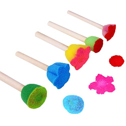 10 Pcs Assorted Colored Creative Sponges Brush Set Wooden Handle Painting Tool for Kids