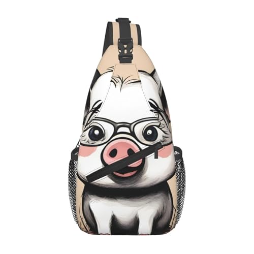 Sac de poitrine croisé noir imprimé cochon amusant pour homme et femme taille unique