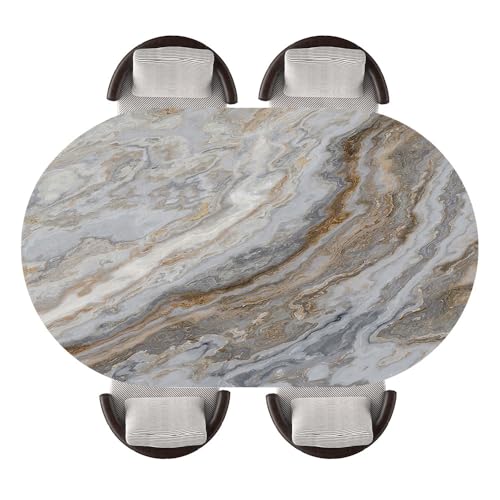 GSORIOP Oval Tablecloth, Elastic Polyester Table Cover with Realistic Marble Texture, Water-Resistant for Indoor Dining, Holiday Parties, Picnic and Daily Use, Fits 48"x68" Oval Tables, Stay-87
