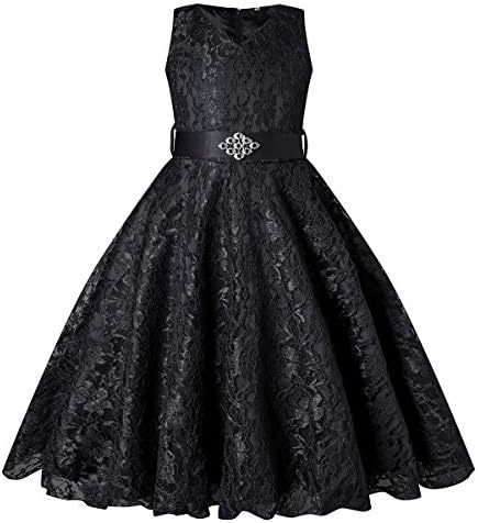 BEAUTY CHARM Girls Tulle Lace Glitter Vintage Pageant Prom Dresses with Belt Black