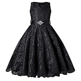 BEAUTY CHARM Girls Tulle Lace Glitter Vintage Pageant Prom Dresses with Belt Black