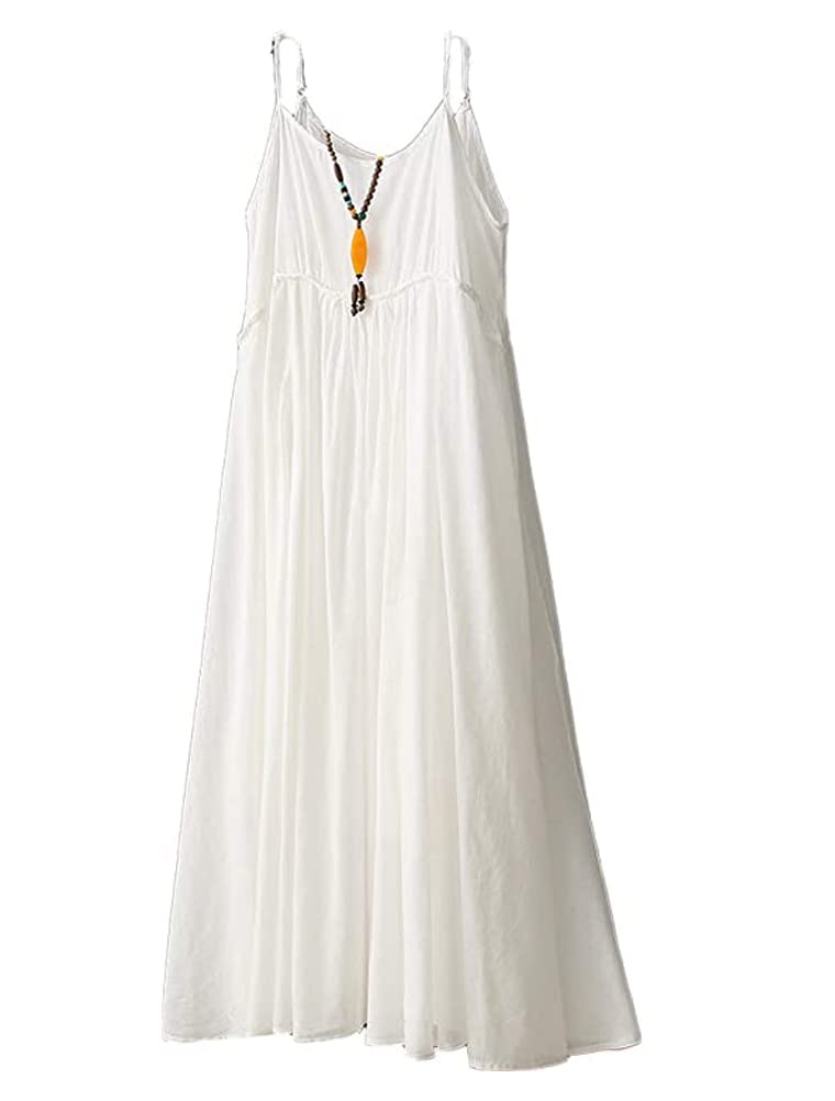 MinibeeWomen's Cotton Linen Dress Sleeveless Casual Plus Size Long Skirt