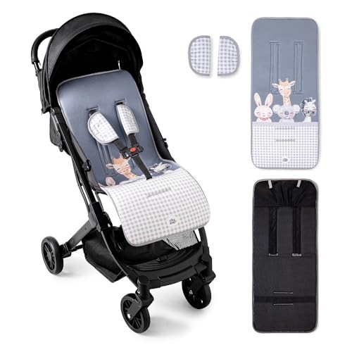 Interbaby Colchoneta Silla Paseo Universal para Verano | Transpirable y Cómoda | Funda Carro Bebe 100% Algodón, 84x34cm, Protectores para Arnés | Funda Silla Paseo Animales Acuarela