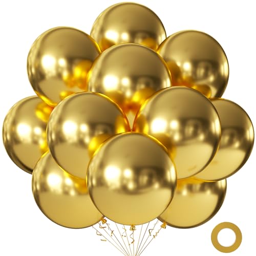 Image of KALOR 18 Inch Metallic Gold Large Latex Round Balloons 30-Pack