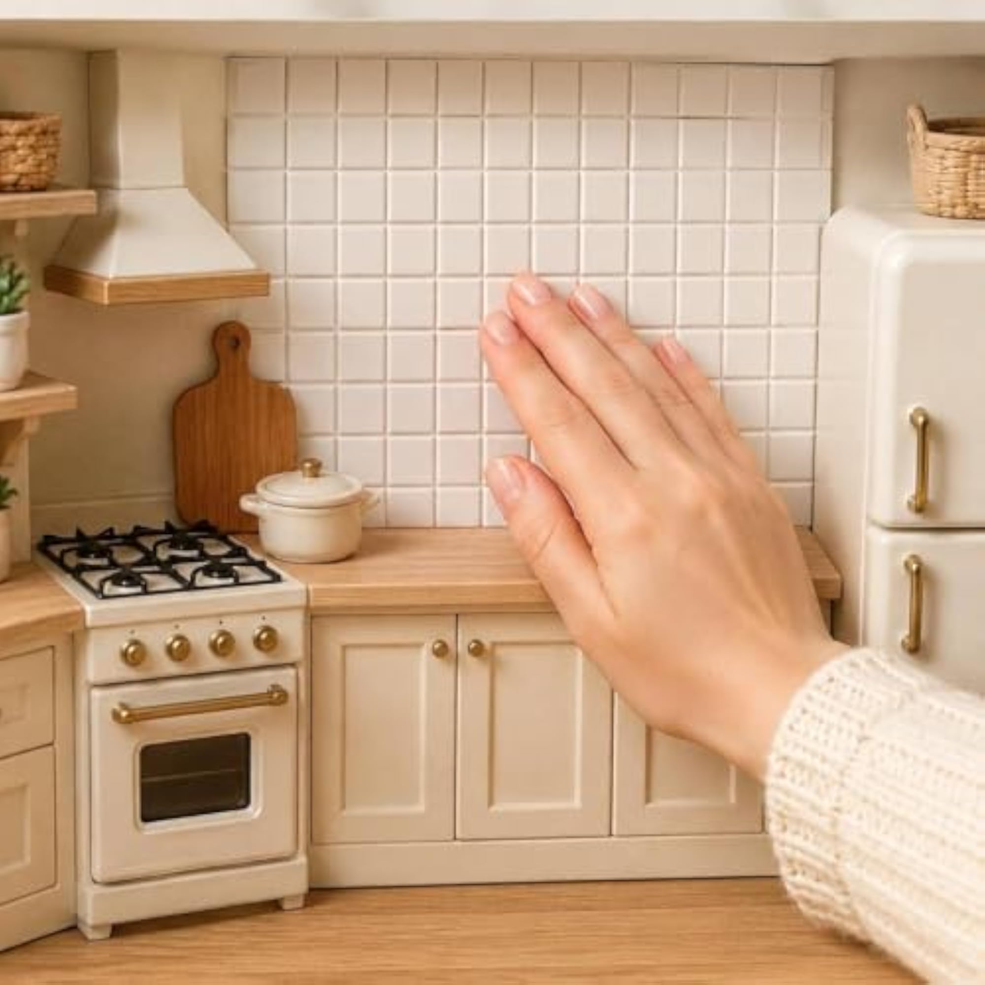 White 3D Mosaic Tile Sticker Raised Grid Flat Backing