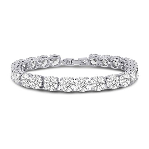 KEZEF Tennis Bracelet for Women, 7mm Round CZ, Silver Plated Brass, 6.5–8 Inch, Fold-Over Clasp