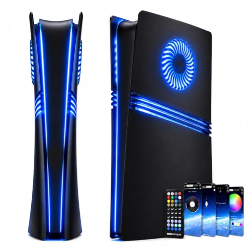Plaque frontale pour PS5 Disc Edition de couleur noire avec éclairage LED intégré