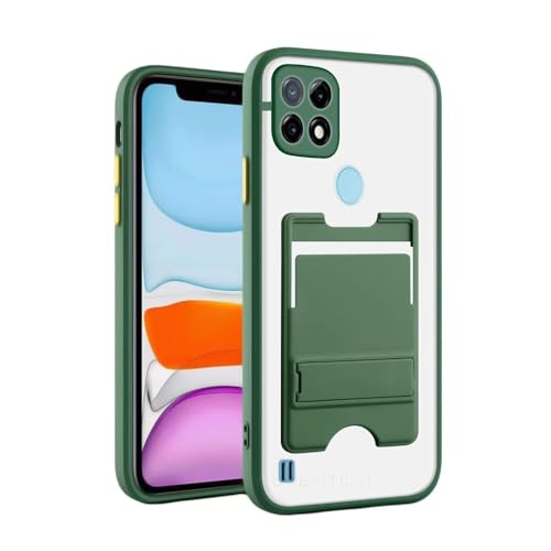 Image of Case Creation for Realme C21 Case with Stand [Military Drop Protection] [3 Stand Ways Built-in Kickstand] Shockproof Slim Translucent Matte Card Holder for Realme C21 Phone Cases (Olive Green)