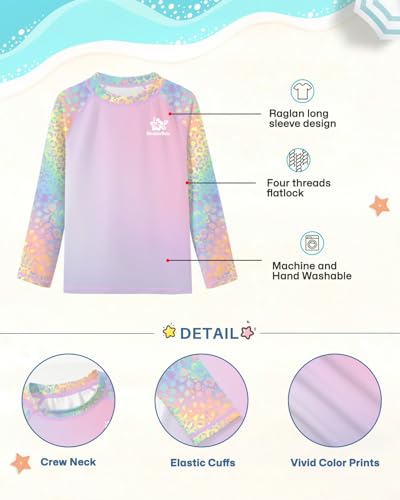 Image of BesserBay Girls Rash Guard UPF 50+ Raglan Sleeve Quick Dry Swim Shirt 4-12 Years