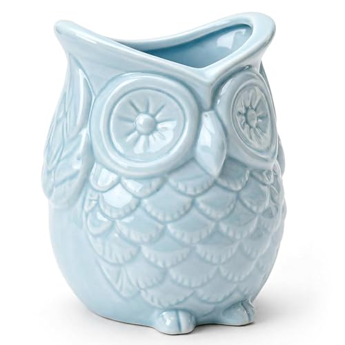 Product Image of the ComSaf Ceramic Owl Pen Holder, Glazed Blue Pencil Cup — Cute Teacher Appreciation Gift for Desk, Owl-Shaped Classroom Decor, Small Office Organizer for Home, School Desk & College Dorm Room, 3.5 Inch