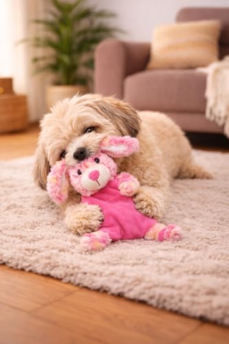 hundespielzeug - Flamingo Roza Kaninchen rosa - 19 x 7 x 26 cm - weiches Plüsch - mit Squeaker und Knistergeräusch - interaktives Hundespielzeug - originelles Flamingo Design