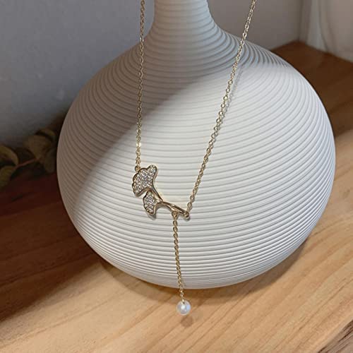 Collier en argent 925 de luxe avec pampilles feuille en micro zircon pour femme