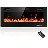 Electactic Electric Fireplace 42 inch, Recessed and Wall Mounted Electric Fireplace with Remote Control, Fireplace Heater, Linear Fireplace with Timer, Adjustable Flame Color, 750w/1500w, Black