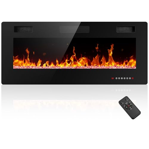 Electactic 30 Inch Electric Fireplace Insert Ultra-Thin - Recessed & Wall-Mounted Fireplace Heater with Thermostat, Adjustable Flame, Remote Control - Linear with Timer, Touch Screen, 750/15