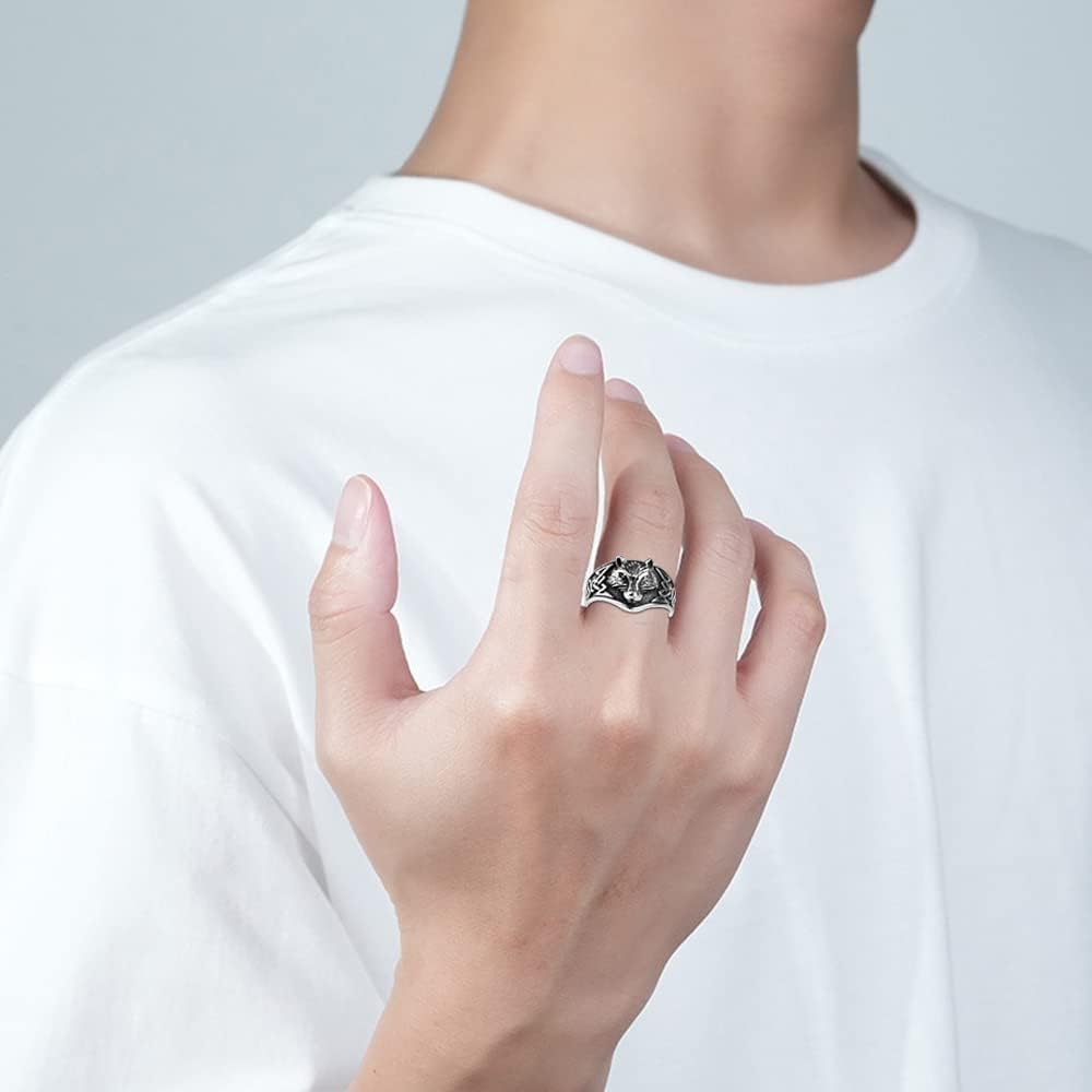 OIDIMS Punk Wolf Stainless Steel Band Ring for Men Women Celtic Knot Vintage Retro Statement Knuckle Middle Rings Comfort Fit Jewelry Gothic Personalized Gift for Valentine's Day Birthday - Image 2