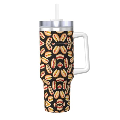 Taza aislada al vacío de acero inoxidable con asa y popote, portátil para bebidas frías y calientes de 40 onzas