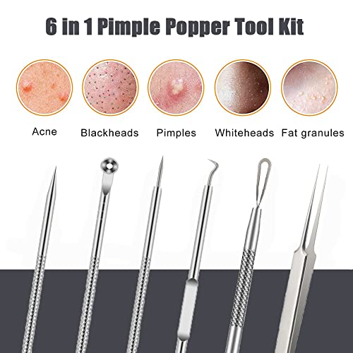Pimple Popper Tool Kit, 6 Pcs Blackhead Remover Acne Needle Tools Set Removing Treatment Comedone Whitehead Popping Zit For Nose Face Skin Blemish Extractor Tool - Silver #TOP4