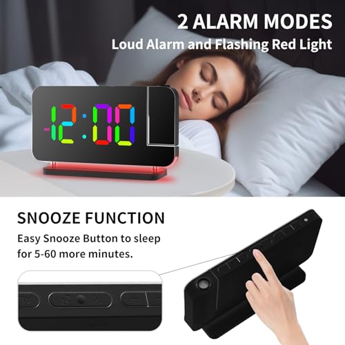 Lancoon Despertador digital con luz nocturna ambiental multicolor, reloj de proyección de números RGB para decoración del hogar, dormitorio, incluye enchufe - imagen 7