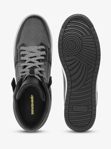 Image of Bewakoof Men's Black & Grey Dark Knight Reflective Color Block High Top Sneakers
