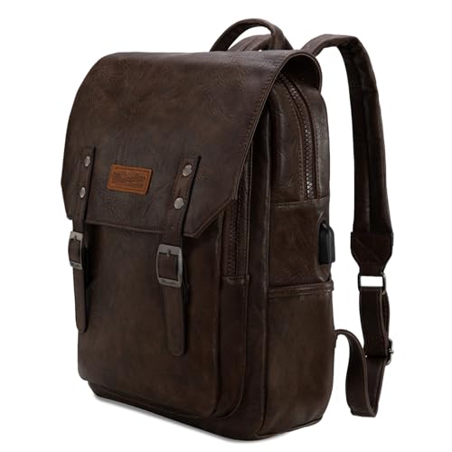 Montana West × Wrangler Backpack for Women Men Business Work Backpack Unisex Vegan Leather Stylish Coffee Backpack Purse