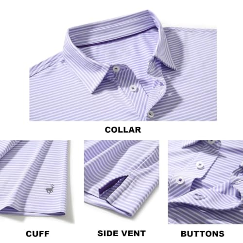 Image of Mens Golf Shirt Moisture Wicking Dry Fit Performance Sport Short Sleeve Striped Golf Polo Shirts for Men