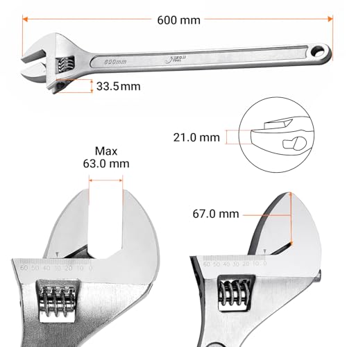 Image of Jetech 24-Inch Adjustable Wrench, Professional Heavy Duty, Chrome Vanadium Steel, Shifter Spanner with Inch /Metric Scale, Wide Caliber Opening, Rust-Resistant Finish, Extra-Long Leverage