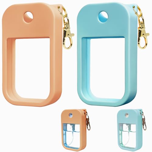 Shontotao Silicone Case for Touchland Power Mist & Glow Mist 1 fl oz Hand Sanitizer, with Keychain, Multicolor (Ice blue+orange-yellow)