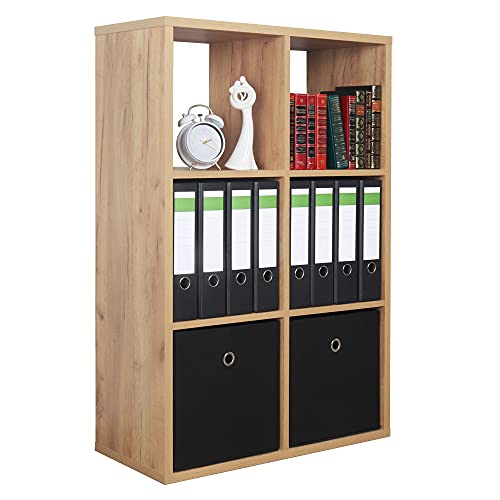 RICOO Regal Bücherregal WM079-EG Standregal 6 Regalböden 107 x 73 x 33 cm Raumteiler Regale & Ablagen kleines Regal schmal Holzregal Büro Braun Eiche Gold