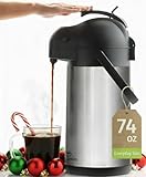 74 Ounce (2.2 Liter) Airpot Thermal Coffee Carafe/Lever Action/Stainless Steel Insulated Thermos / 12 Hour Heat Retention / 24 Hour Cold Retention