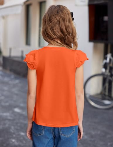 Image of Arshiner Girls Shirts Short Sleeve Square Neck Summer Lace Openwork Pleated Tops Blouse Tunic