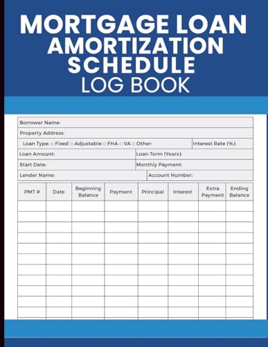 Mortgage Loan Amortization Schedule Log Book: Mortgage Payment Record Book to Track Principal, Interest, Extra Payments, Loan Balance, and Home Financing Progress