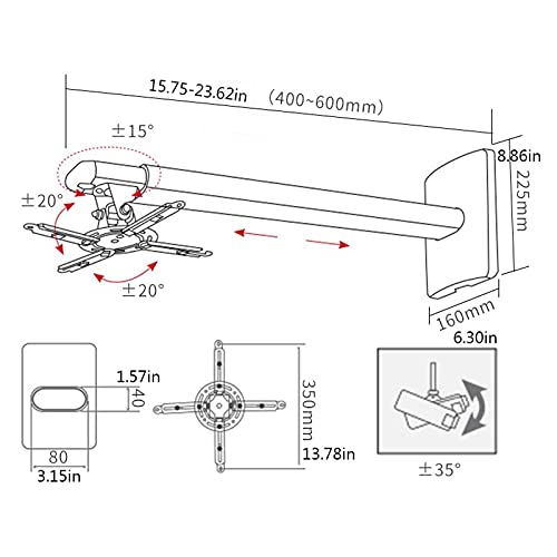 Soporte Extensible para Proyector Soporte Telescópico para Pared Capacidad 15 kg Longitud 40 a 60 cm Blanco miniatura 2