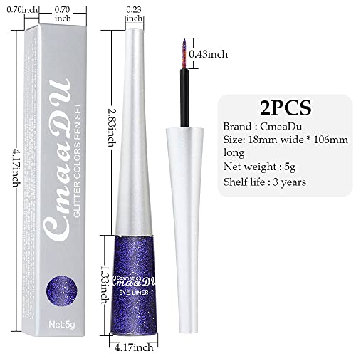 Evpct 2Pcs Dark Light Royal Blue Color Liquid Glitter Eyeliner Sets Eyeliner Glitter Liquid Liners For Women Liquid Sparkly Glitter Eyeliner Delineador Con Glitter De Colores Para Ojos Colores 03+12 #TOP5