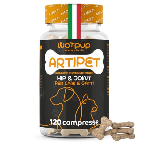 Integratore Articolazioni Cane, Sviluppato da Veterinari. Alta Qualità Made in Italy. 120 Compresse a Forma di Osso con: Glucosamina, Condroitina, Artiglio del Diavolo, MSM. Nuova Formula Cani e Gatti