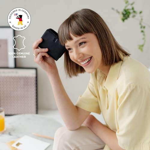 Image of BERLINER BAGS Genuine Leather Small Wallet Women Sara, Gift Box - Black | Soft Leather Bifold Zip Wallet, Fits Purses & Crossbody Bags, 8 Card Slots, Zipped Coin Pocket, RFID Blocking