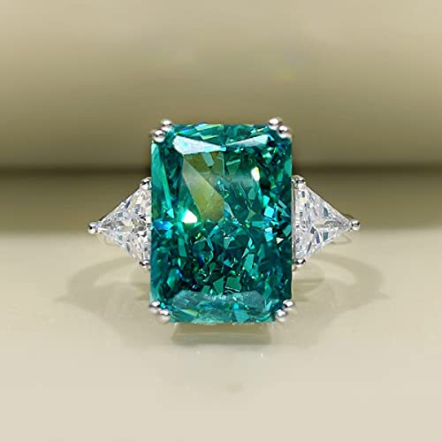 Vintage Luxury Pure 925 Sterling Silver Square Emerald Green Zircon Engagement Finger Rings for Women Jewelry Sparkling Green CZ Gemstone Promise Rings2