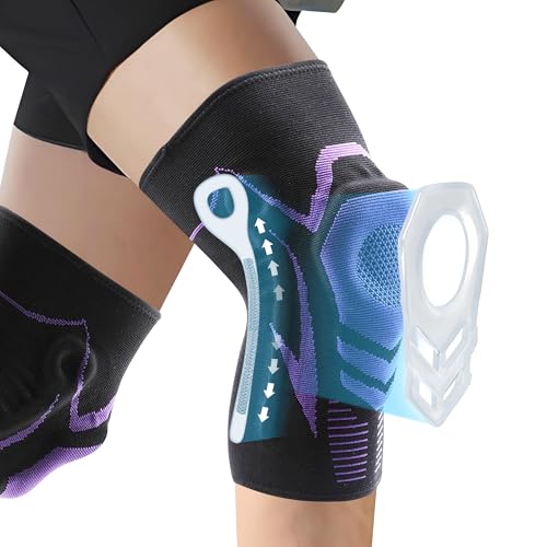 Superwsling - Rodilleras deportivas (2 unidades, soporte ligamentario y rotuliano, diseño transpirable con resortes antideslizantes, tejido 3D para fitness, ciclismo, senderismo (negro/gris/morado)
