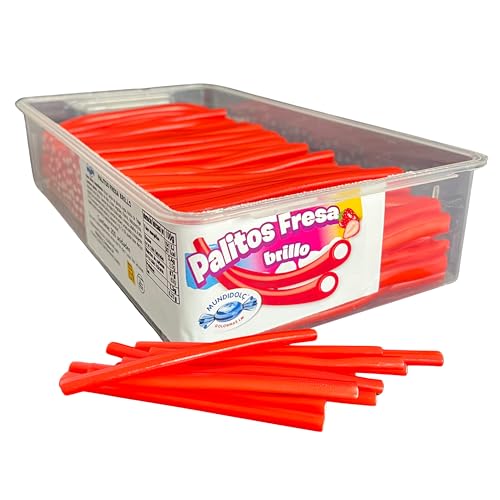 MUNDIDOLÇ Churritos Brillo Sabor Fresa. Chuches Dulces. 200 Unidades de Fresa. Golosinas y Chucherias. Gominolas Cumpleaños y Halloween (Brillo)