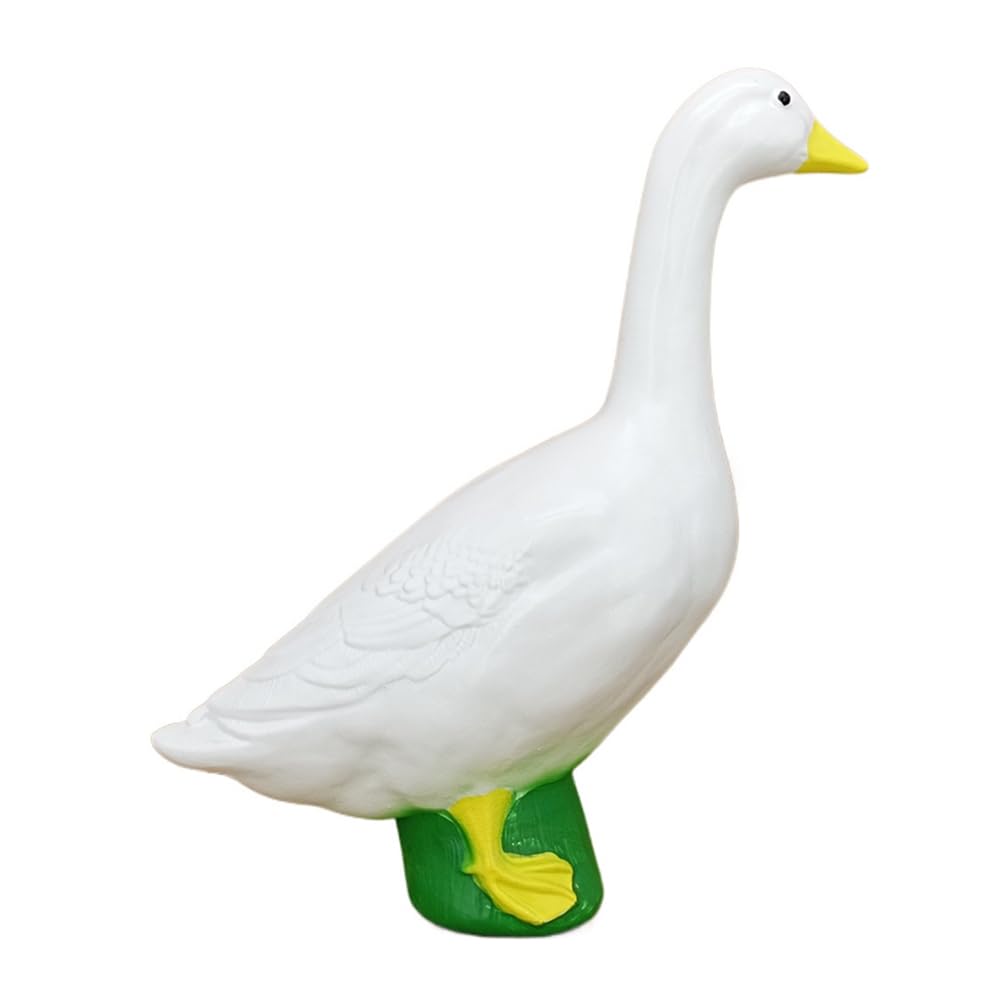 18cm White Goose Ornament Resin Simulation Goose Yard Decoration Cute White Goose Sculpture for Backyard Balcony